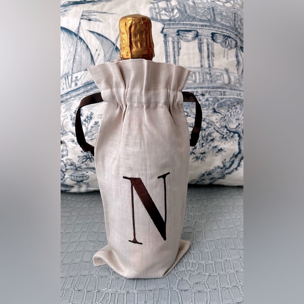 NEW Set of 2 Embroidery Initial (N) linen Wine Bags
